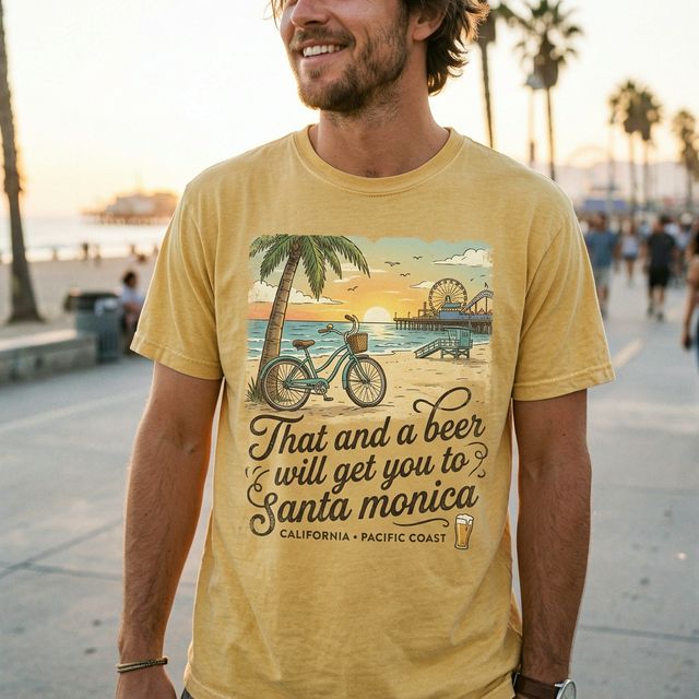 That and a beer will get you to santa monica t-shirt